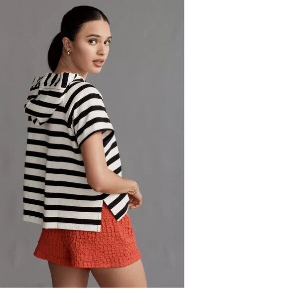 Anthropologie Maeve Boxy Striped Short-Sleeve Hoodie size S new with tag - Picture 2 of 4